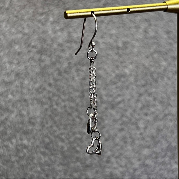New Sterling Silver Drop Earrings Double Strand Drop Cut-out Heart Gift Box - Picture 5 of 8
